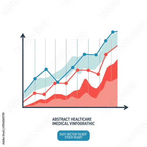 Abstract healthcare and medical infographic showing upward trending data with shaded areas representing variability.