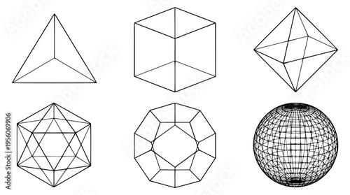 Geometric shapes and polyhedra in vector graphic illustration form