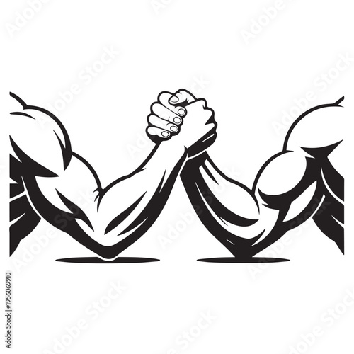 Arm wrestling vector design isolated on white background, strength competition between two men