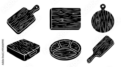 Various wooden cutting boards and kitchen utensils illustration