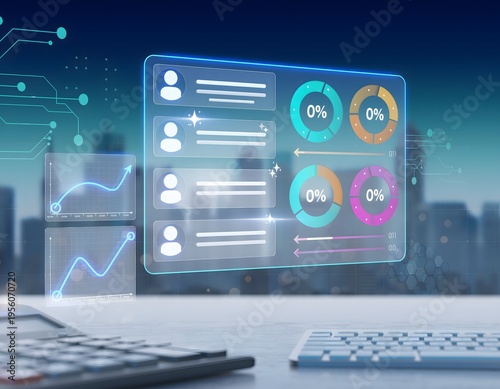 Interactive Financial Chat Interface with Floating Data Percentages and Global Currency Icons Over Abstract Mixed Media Finance Concept on Virtual Digital Screen
