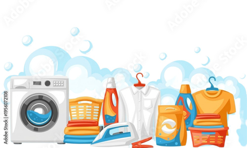 vector illustration of washing machine and clothes
