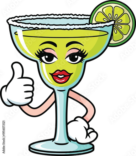 Cartoon Margarita Glass with Thumbs Up and Lime Slice for Party Decoration