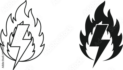 Lightning flames icons Vector
