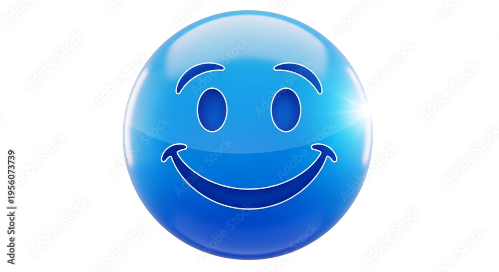 Fototapeta premium 3D blue smiling emoji face ball isolated on white background