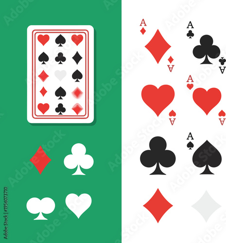 Vintage Playing Card Deck and Individual Suit Symbols Vector Illustration