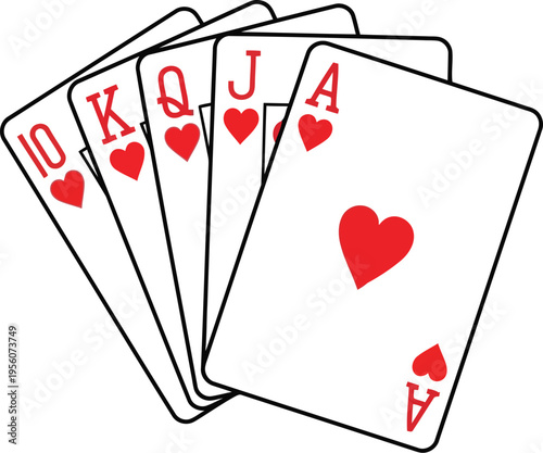 Four Consecutive Hearts Playing Cards from 10 to Ace Vector Illustration