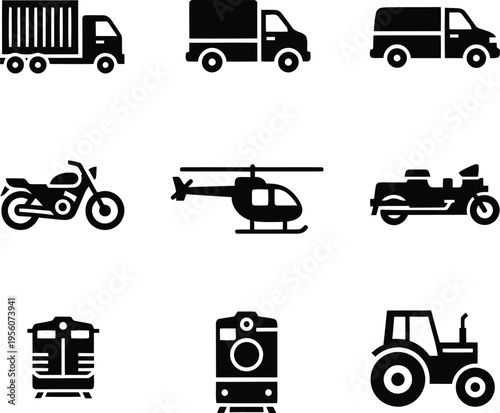 Modern Flat Icons Set of Various Vehicles and Transportation Tools