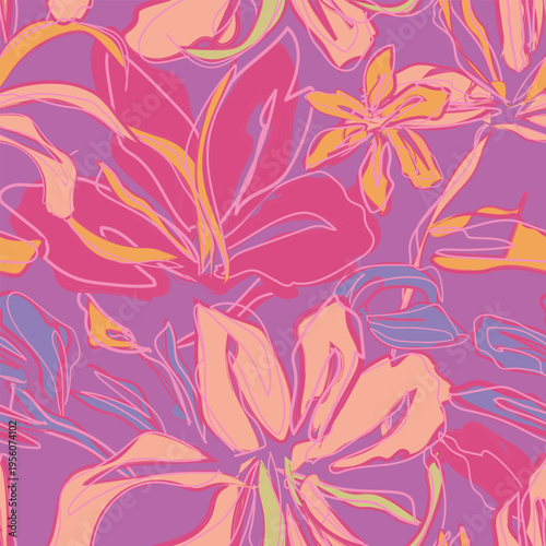 Pink Purple Floral Fashion Textile Seamless Design Pattern