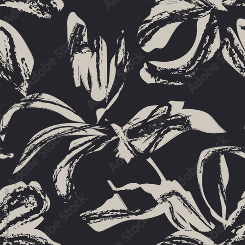 Black And Beige Abstract Floral Fashion Textile Pattern Design