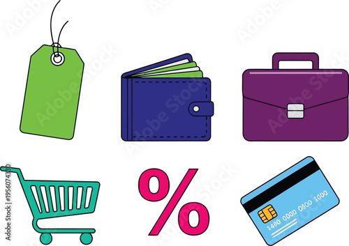 Flat Finance and Shopping Icons Set for Marketing and Web Design