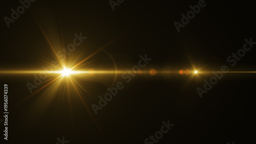 横に移動する金色のレンズフレア