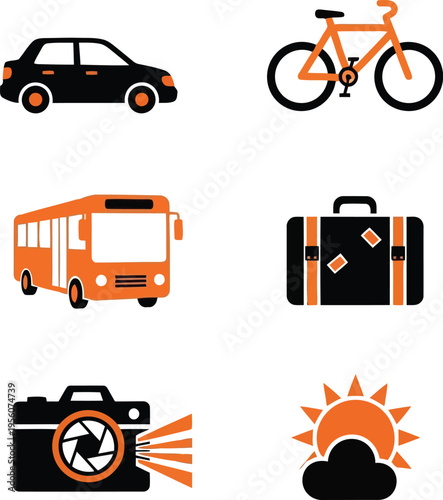 Travel and Adventure Flat Icons Set   Modern Minimalist Vector Illustrations
