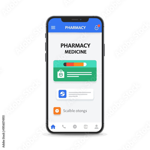 A modern smartphone displaying a pharmacy medicine application interface with various health-related icons and information.