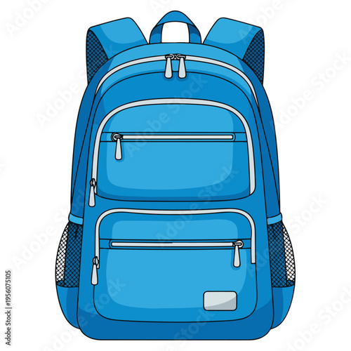 Bright Blue School Backpack Flat Vector Illustration