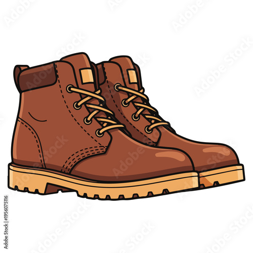 Brown Leather Work Boots Cartoon Vector Illustration