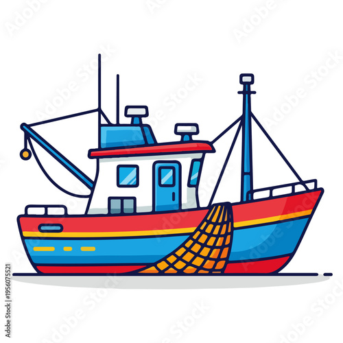 colorful cartoon fishing trawler boat vector graphic template