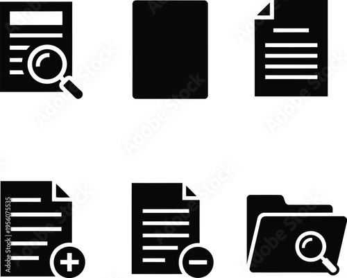 Flat Document Icons Set for File Management and Editing Actions