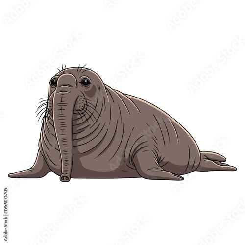 Cute Cartoon Walrus Marine Animal Vector Illustration