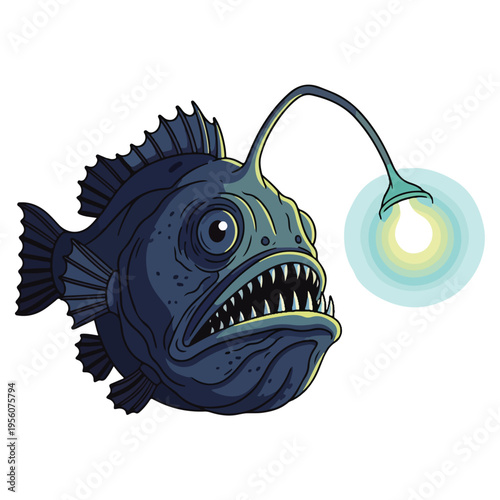 Detailed Cartoon Anglerfish Deep Sea Fish Vector Illustration