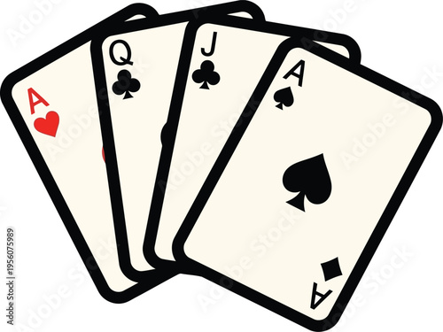Four Playing Cards Ace Queen Jack Spade and Ace Heart Illustration Vector