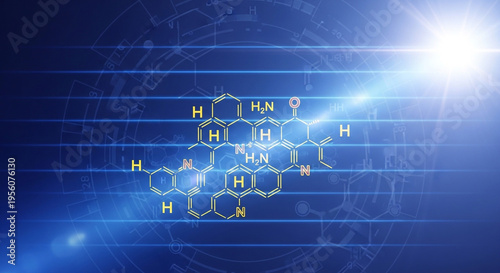 3d molecular structure of caffeine chemical formula with digital blue tech background