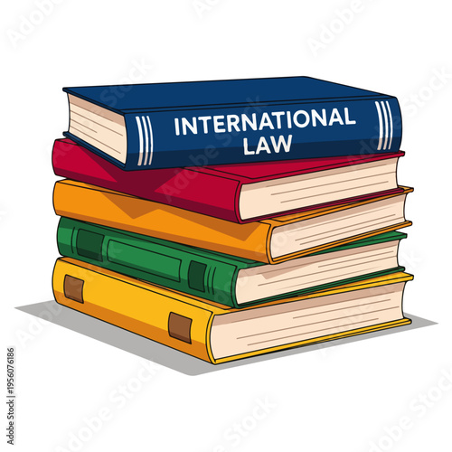 International Law Textbook Stack Flat Cartoon Vector Illustration