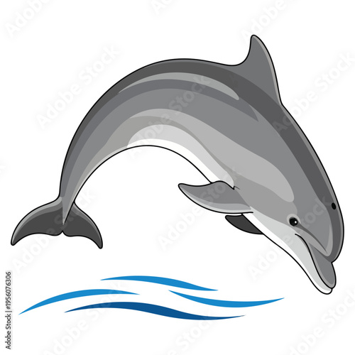 Leaping Bottlenose Dolphin Cartoon Vector Illustration
