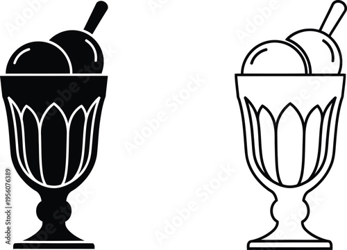 Black and white ice cream sundae illustration Vector