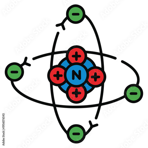 Nitrogen Atom Model Flat Design Vector Illustration
