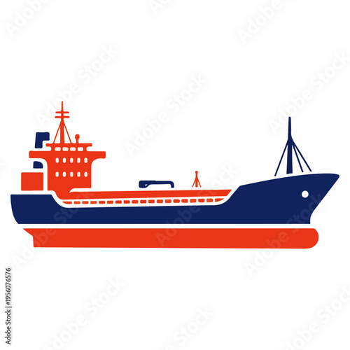 Orange Navy Flat Design Cargo Tanker Ship Vector Illustration