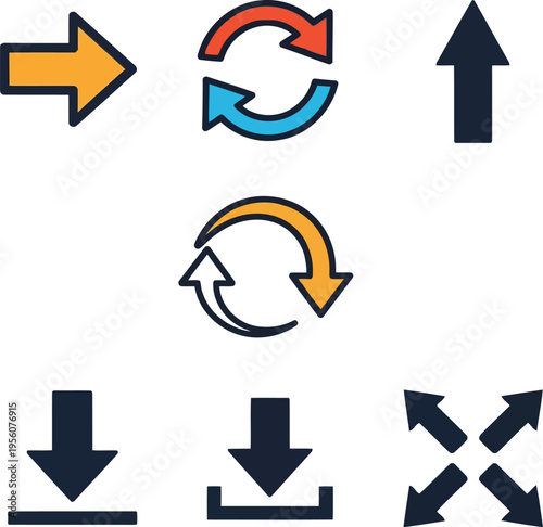 Modern Flat Directional Arrow Icons Set for UI Design and Navigation