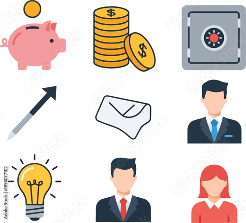 Illustrative Icons Set for Business Finance and Innovation Concepts
