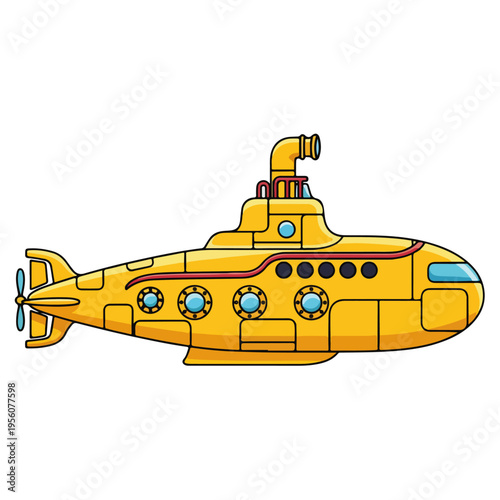 Yellow Cartoon Submarine Vector Illustration Template