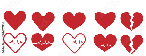 Heart icons, Set of heartbeat icon on white background. Symbol cardiogram heart logo in linear style. EPS10