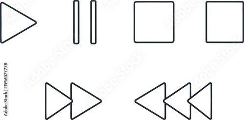Line icons for media player controls: play, pause, stop, fast forward, rewind