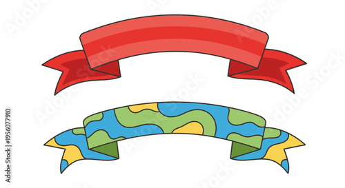 Two colorful ribbons one red and one resembling the earth displayed