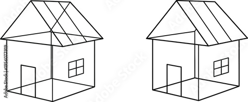 Wireframe 3d houses with lines and windows Vector