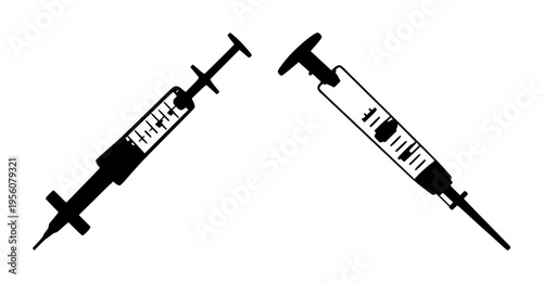 Syringe vaccine silhouette set with simple line art design featuring simple design, minimalist, black and white with illustrations and graphics