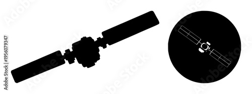 Satellite orbiting silhouette set with simple line art design featuring line art, illustrations, graphic resources with vector and design elements