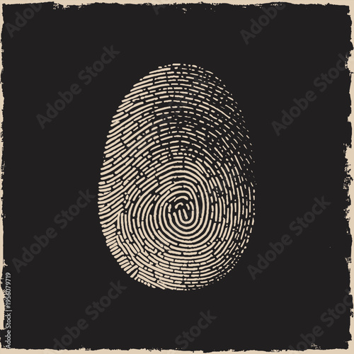 Billede på lærred Detailed black and white fingerprint forensic identification and security concep