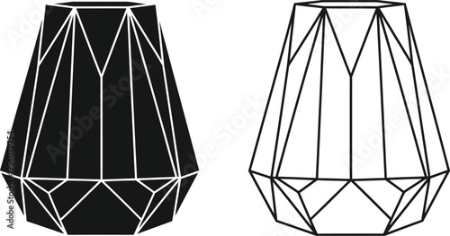 Geometric facets black white line art Vector
