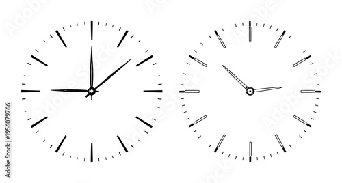 Clock face set with clean white background and vector clock hands featuring timepiece, gauge, horology with illustration and design
