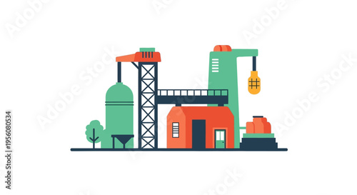 Contemporary Industrial Complex with Production Facilities and Infrastructure Vector Illustration