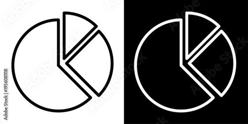 Pie chart icon in outline style showing segmented circle graph, representing data distribution, statistics, business analysis and visual reporting.