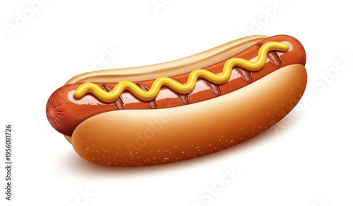Grilled Hot Dog with Mustard in Toasted Bun Realistic Vector Illustration