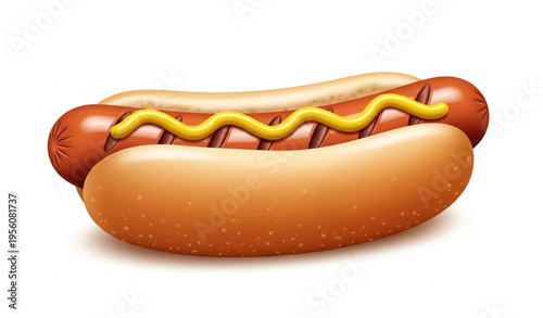 Grilled Hot Dog with Mustard in Toasted Bun Realistic Vector Illustration