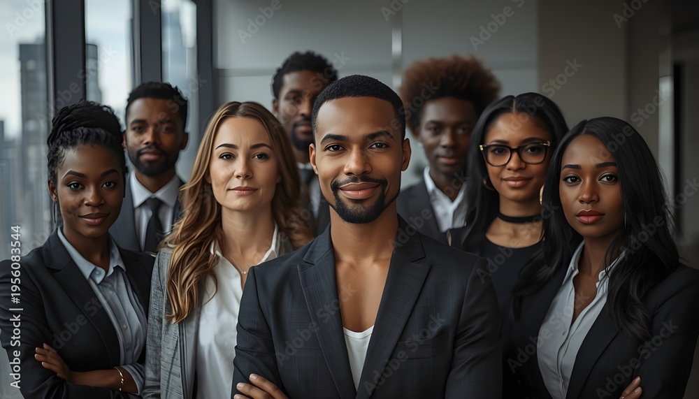 Fototapeta premium Diverse Group of Successful Business Professionals Standing Together in Modern Office