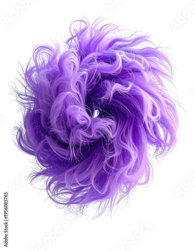 Abstract swirling purple strands against a black backdrop