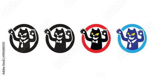 cat vector monster kitten angry calico cartoon character icon logo round border mascot pet animal doodle illustration symbol graphic design